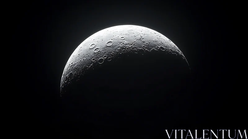 Crescent lunar terminator with high-relief cratered topography