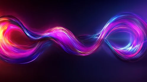 Neon infinity ribbon forms dynamic light trails with spectral glow