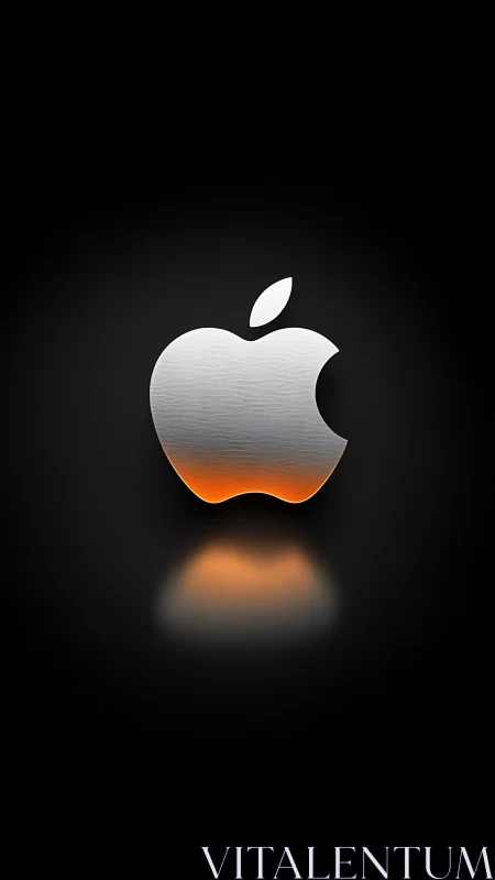 Metallic apple emblem with orange glow reflection.