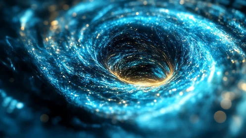 3D cosmic vortex tunnel with luminous particle spiral field.