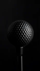 Midnight dimples on a lone sculpted golf sphere spotlighted.