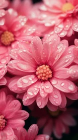 Pink Gerbera Daisy with Raindrops Glistening.