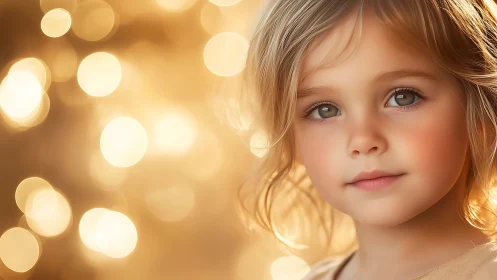 Child with Blonde Hair Against Warm Golden Bokeh Background