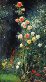 Garden Roses Against Dark Foliage Background. Oil on Canvas.