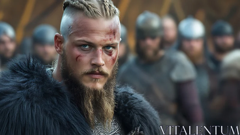 Photorealistic Viking warrior portrait with cinematic depth of field.