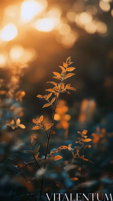 Golden evening light gently wraps quiet forest leaves
