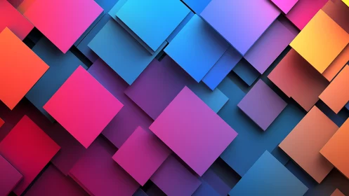 Layered gradient squares in dynamic 3D geometric composition.