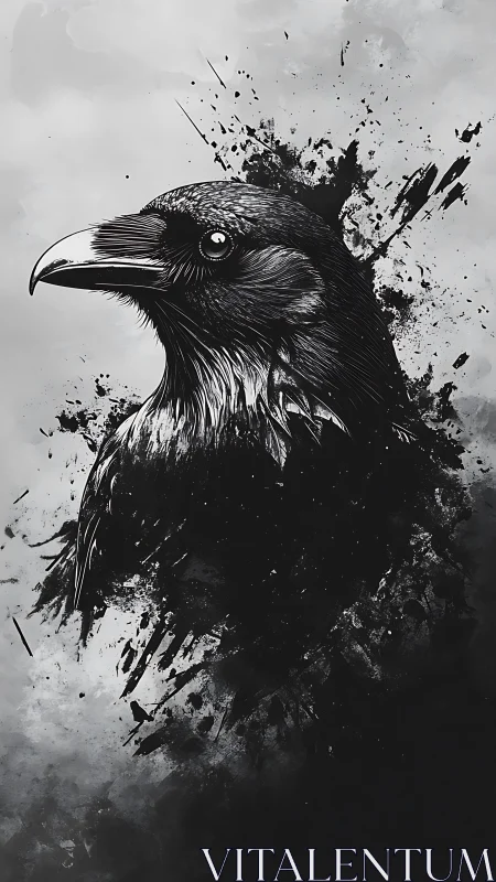 Bold raven portrait emerging from inky night shadows.