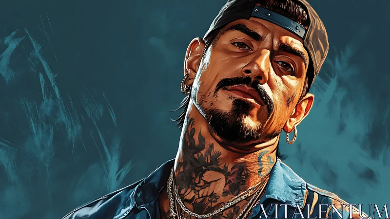 Tattooed street-style portrait exudes bold urban attitude.