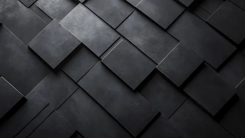 Layered charcoal panels create a calm geometric rhythm