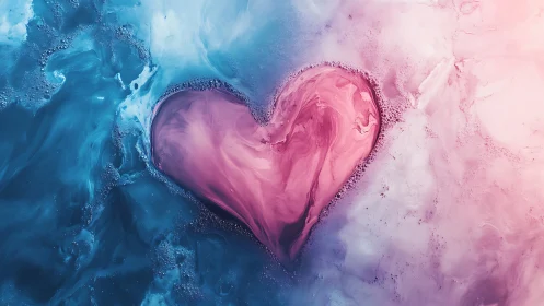 Heart Shape Emerges from Blue and Pink Watercolor Swirls.