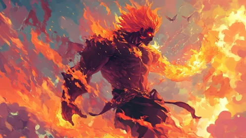 Flameborn titan strides through a storm of molten skyfire