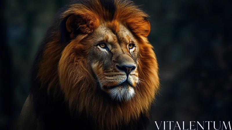 Regal lion gazing calmly into the quiet golden dusk.