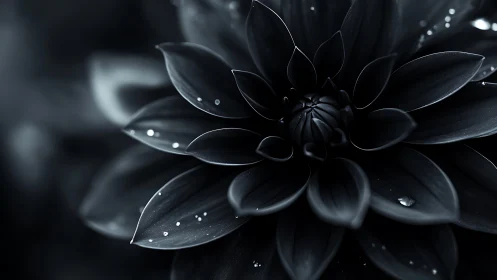 Dark Flower with Dew Drops Blooming in Moody Light