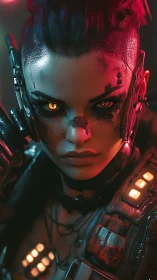 Cybernetic subject with illuminated implants and focused gaze