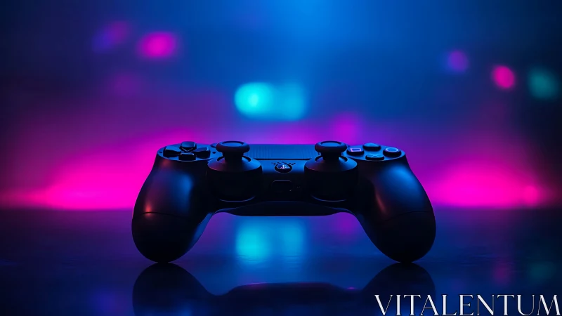 Black gaming controller with vibrant neon lights