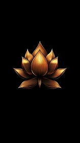 Metallic lotus emblem with golden petals on black field.