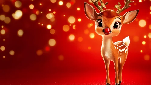 Stylized red-nosed reindeer rendered with soft bokeh lighting depth