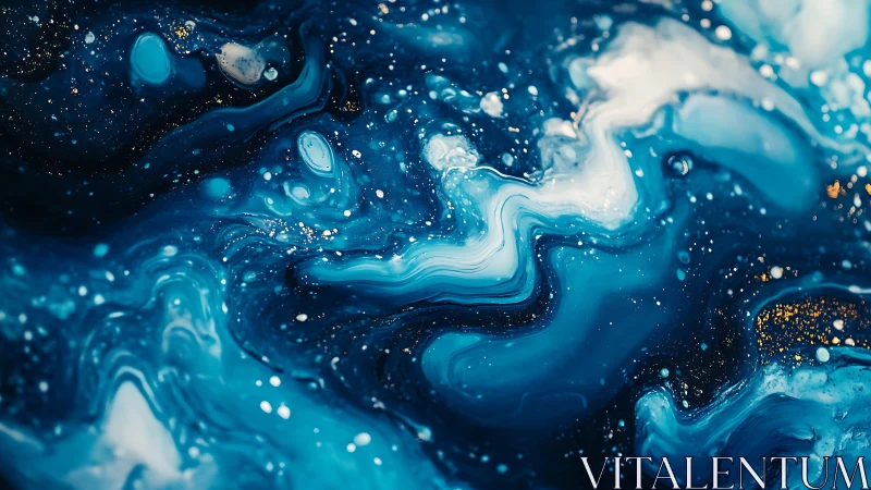 Blue fluid abstraction captures layered swirling chromatic flows