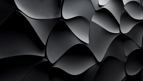 Smooth Black Abstract Shapes in 3D Minimalist Art Style.