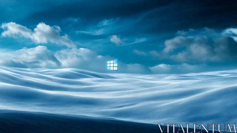 Glowing window icon hovering above stylized procedural snow dunes