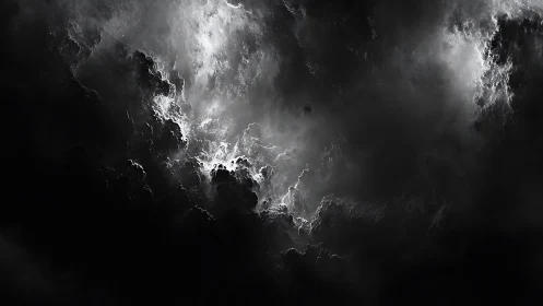 Stormlit clouds swirling through a quiet midnight sky.