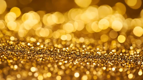 Golden glitter surface with defocused circular light bokeh.