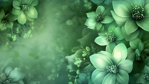 Ethereal Green Floral Composition: Soft-Focus Botanical Study.