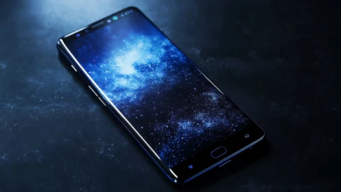 Galaxy of stars glowing across a sleek midnight smartphone.