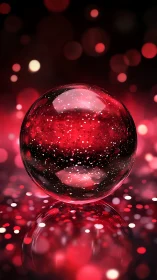 Crimson starlit sphere floating in a velvet bokeh dreamscape.