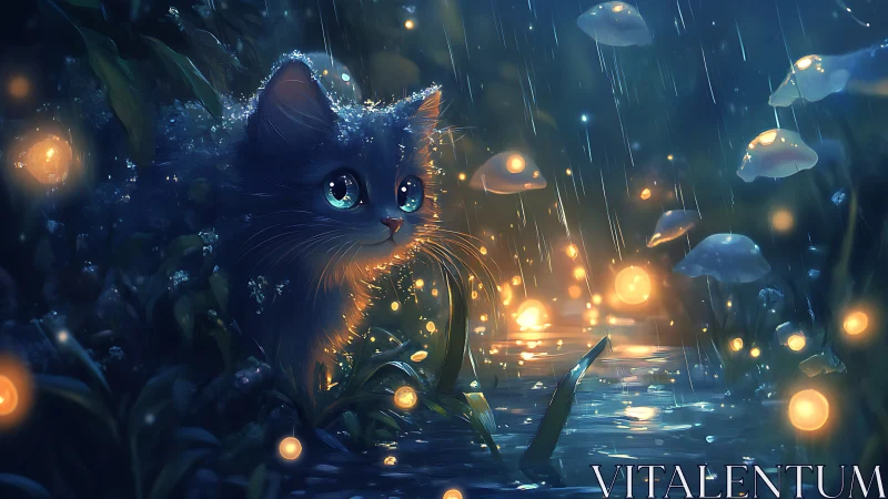 Felid Subject in Bioluminescent Aquatic Environment.