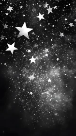 Monochrome star shapes are distributed over a dark field