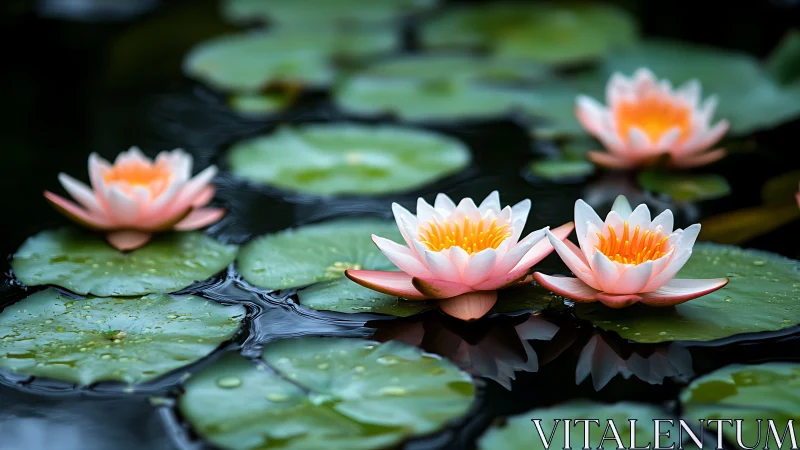 Serene Water Lilies Floating in a Tranquil Garden Pond