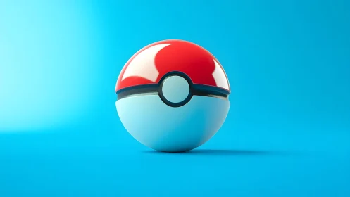 Spherical red and white object is rendered against blue background
