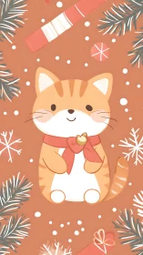 Cartoon orange cat with scarf centered in festive layout