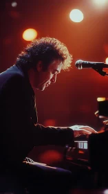 Warm stage lights frame a focused pianist lost in music