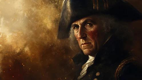 Commanding naval portrait glows with stormy golden light
