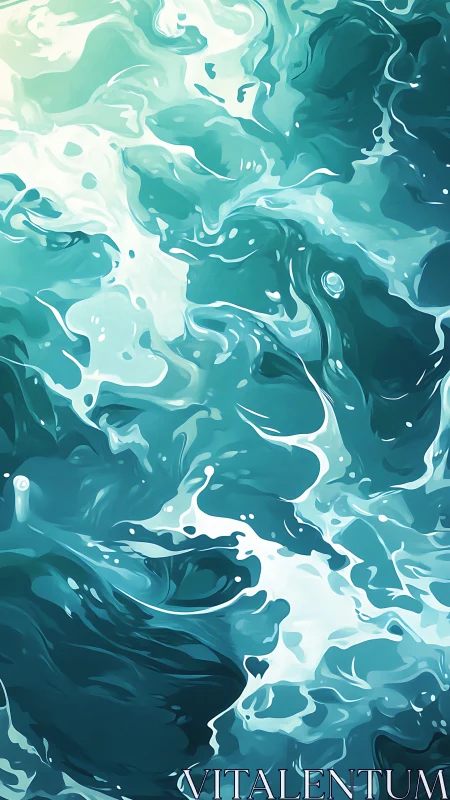Abstract turquoise water surface with fluid wave forms.