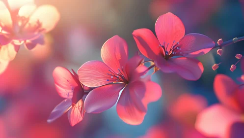 Luminous Pink Blossoms in Golden Light.