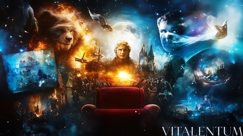 Stories spill from a cozy red chair into swirling night skies