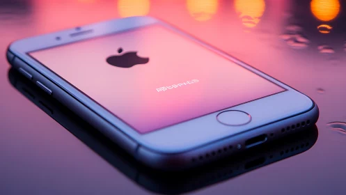 Glowing iPhone Bathed in Warm Neon Light