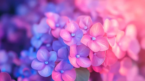 Pink and Purple Flowers in Soft Focus Blur.