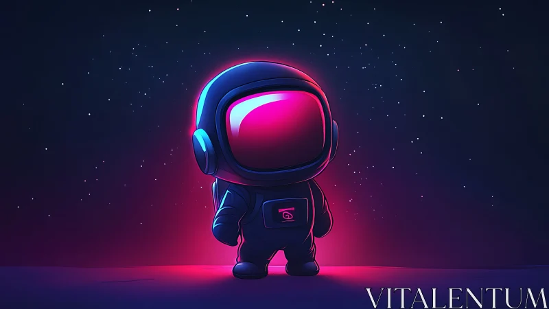 Gentle neon astronaut resting under a quiet cosmic sky.