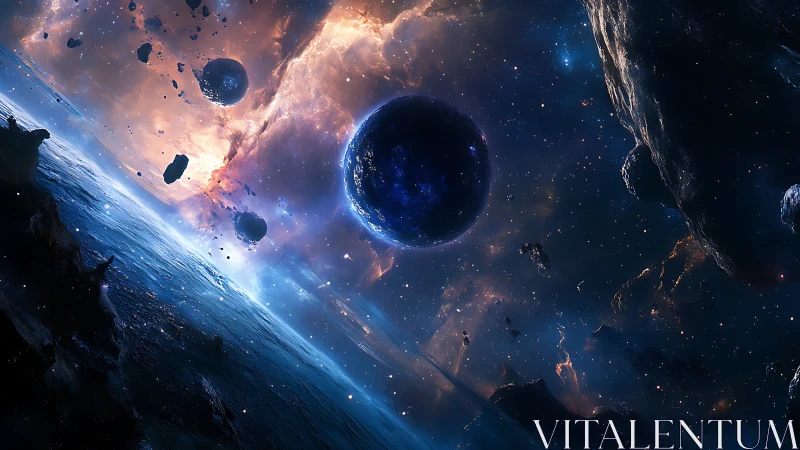 Starlit collision course in a storm of drifting worlds.