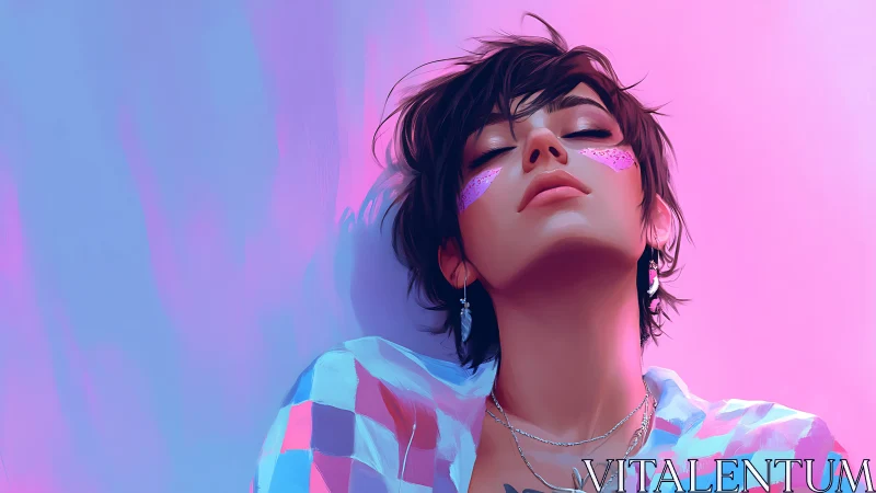 Neon quiet drapes a dreamy rebel in soft magenta haze