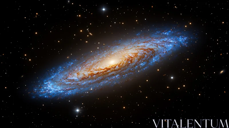 Edge-on spiral galaxy with bright stellar core and blue arms