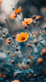 Golden Blooms Dancing in Soft Blue Light and Nature