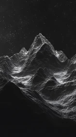 Monochrome high-contrast mountain massif under starfield