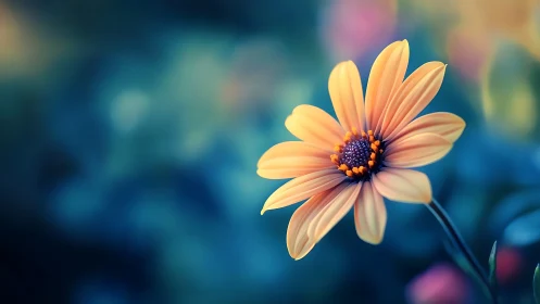 Golden Daisy Blooms Against Dreamy Teal Haze. Radiant.