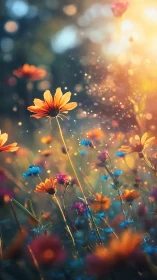 Backlit Flowers with Particle Light Effects.